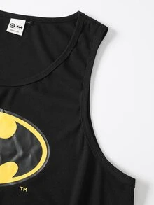 BATMAN X SHEIN 男士大尺碼圓領休閒百搭背心 - 黑色 - 查看 6