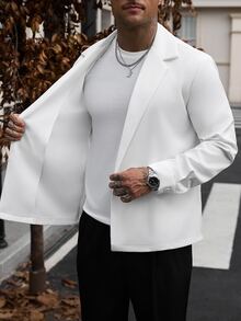 Manfinity CasualCool Men's Autumn Casual Solid Color Double-Breasted Shirt - White - View 7