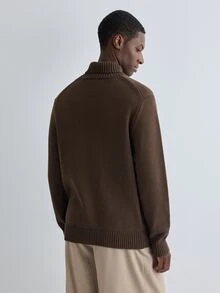 Merionis Men's Solid Color Brown Turtleneck Long Sleeve Casual Versatile Sweater - Coffee Brown - View 2