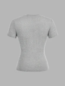 SHEIN EZwear 休閒極簡風黑色、灰色、紅色 3 件組女款圓領修身長版短袖 T 恤套裝，適合夏季 - 彩色 - 查看 3