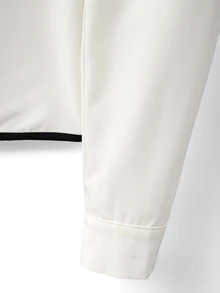 SHEIN Women's Lapel Contrast Trim Tie Long Sleeve Top + Wide Leg Pants 2pcs Set - Black and White - View 6
