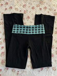 IslaSuriya Plus Size Women's Patchwork Polka Dot Print Casual Straight Leg Pants - Black - View 2
