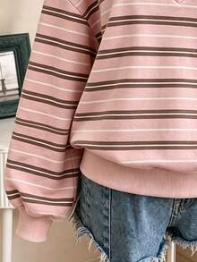 Lalippa Plus Size Women V-Neck Striped Colorblock Casual Everyday Sweatshirt - Multicolor - View 5
