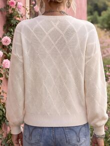 SHEIN Holidaya Sweater Lengan Panjang Wanita dengan Motif Bunga 3D Romantis dan Bahu Jatuh - Putih - View 2