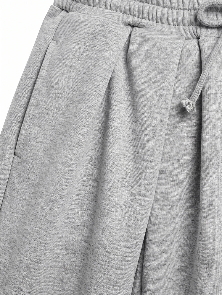 SHEIN Pantalones para adolescente chica, pantalones de punto negro casual con cordón, bolsillos y pliegues, pierna ancha y suelta, pantalones de chándal versátiles negros largos para otoño/invierno - Gris - Añade 8