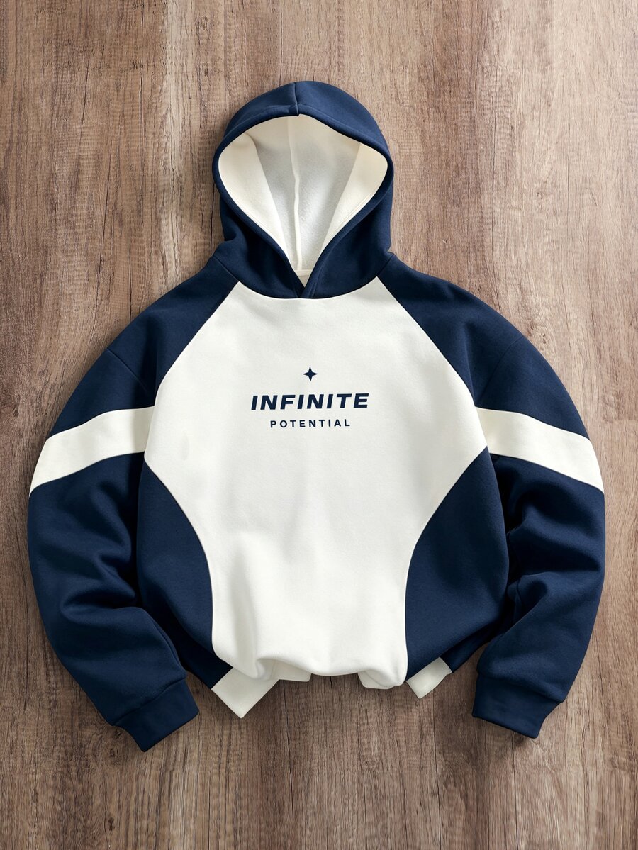 Manfinity Joysei Men's Geometric Print Pattern Hoodie, Suitable For Autumn/Winter - Blue - View 1