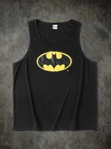 BATMAN X SHEIN 男士大尺碼圓領休閒百搭背心 - 黑色 - 查看 3