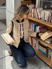 Serisse Women's Vintage Elegant Versatile Frog Button Long Sleeve Jacket For Business Office Beige Autumn - Multicolor - View 4