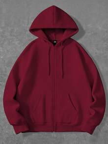 Rovax Men's Loose Fit Zip-Up Long Sleeve Hooded Sweatshirt With Pockets - Burgundy - View 3