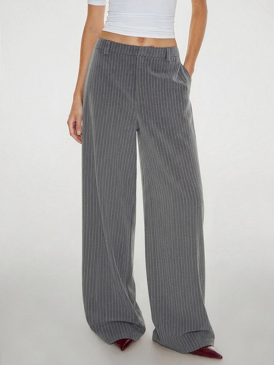ATUI Studio Women's Striped Straight Leg Loose Casual Commute Suit Pants - Dark Grey - View 1