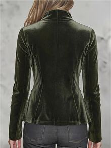 Solivie Women's Autumn Velvet Frog Button Design Jacket Fall Clothes Winter Clothes Party  Work Tops  Basic Blouses - Green - View 2
