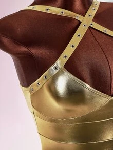 Amplova Women's Metallic Fabric Sexy Mini Dress - Gold - View 10