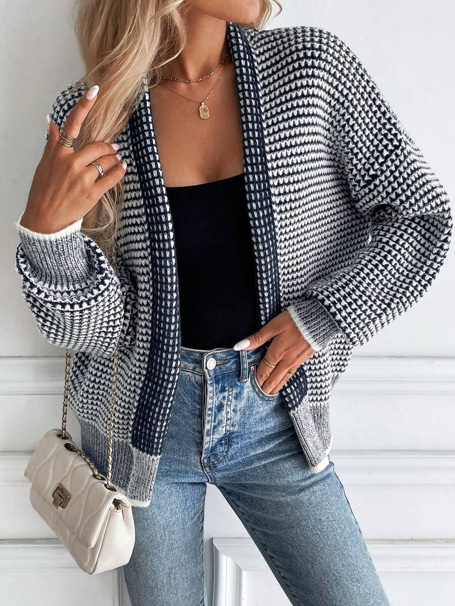 EMERY ROSE Plus Size Women's Autumn/Winter Turn-Down Collar Casual Fashion Versatile Knit Cardigan - Multicolor - View 1