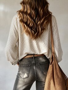 SHEIN Women's Autumn Long Sleeve Blouse, Elegant Fashion Commute Woven Shirt - Apricot - View 2