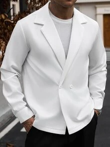 Manfinity CasualCool Men's Autumn Casual Solid Color Double-Breasted Shirt - White - View 1