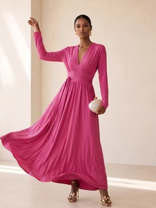 Vesra Women's Elegant Solid Color Dress - Mauve Purple - View 5