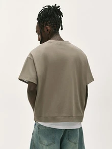Baseblock Men's Comfortable Brown Streetwear Cotton Embroidered  Short Sleeve T-Shirt,New Fall Looks - Camel - View 2
