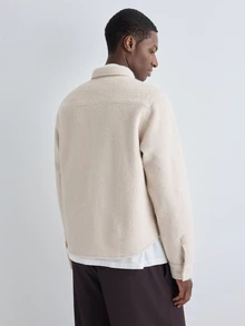 Merionis Men's Solid Color Long Sleeve Single-Breasted Pocket Shacket - Apricot - View 2