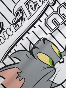 TOM & JERRY X SHEIN 女款夏季休閒拼色條紋卡通印花T恤 - 白色 - 查看 5