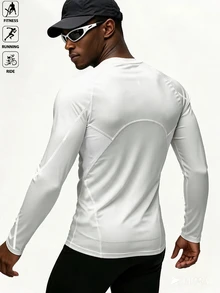 Acti Log Men's Geometric Print Raglan Long Sleeve Sports T-Shirt, Gym - White - View 2