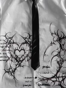 ROMWE MEN Street Life Áo thun ngắn tay in hình trái tim phong cách Gothic cho bé gái, kèm cà vạt - trắng - Xem 2