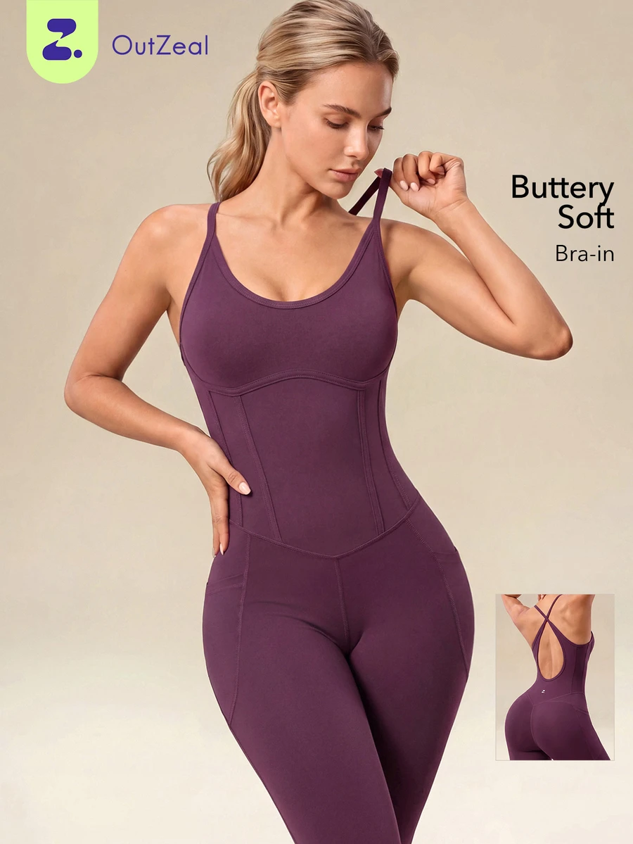 OutZeal Long-Length Removable Padded Camisole Jumpsuit - Burgundy - View 1