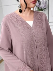 Al Najma 女款長版寬鬆休閒日常蕾絲飾邊黑色晨袍 - 粉色 - 查看 4