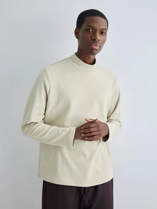 Merionis Men's Solid Color Stand Collar Long Sleeve Casual Versatile T-Shirt - Green - View 1