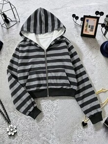 IslaSuriya Casual Loose Drop Shoulder Striped Sweatshirt - Black - View 1