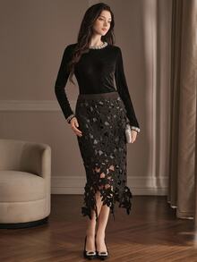 Anewsta Women's Elegant Modern Party Minimalist Rhinestone Decor Versatile Slimming Fitted Base Layer Top, Autumn/Winter New Style - Black - View 5