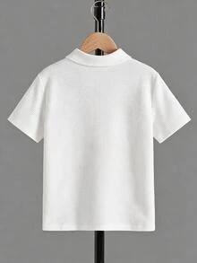 SHEIN 青少年男孩 1/4 拉鍊 Polo 衫 素色條紋休閒薄款日常穿著夏季款 - 彩色 - 查看 2
