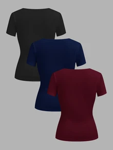 SHEIN EZwear 3件組女款休閒百搭素色短袖T恤 - 彩色 - 查看 3