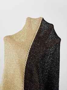 SHEIN 秋冬拼接配色V領針織毛衣，對比撞色長袖寬鬆上衣 - 彩色 - 查看 5