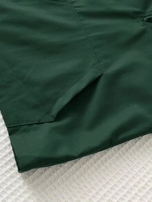 SHEIN 2件組兒童小男孩休閒日常百搭舒適拼接連帽半拉鍊套頭寬鬆長袖外套與寬鬆慢跑褲梭織套裝 - 綠色 - 查看 5