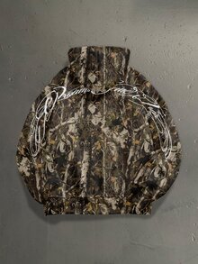 StoneGrade Jungle Branch Camo Curved Handwritten Font Fashion Casual Print Men's Loose Sweatshirt Sweatshirt - Olive Green - View 1