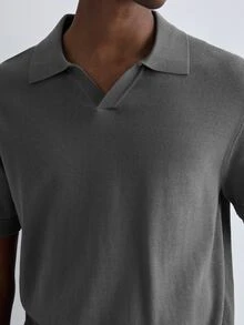 Merionis Men's Solid Color Polo Collar Short Sleeve Casual Knit Top - Dark Grey - View 6
