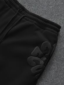 PAVTROS Men's Letter Print Hoodie & Sweatpants Set - Black - View 6