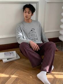 DAZY 男士夏季純色短袖T恤與復古格紋長褲家居休閒套裝 - 彩色 - 查看 5