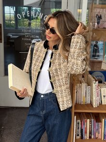 Serisse Women's Vintage Elegant Versatile Frog Button Long Sleeve Jacket For Business Office Beige Autumn - Multicolor - View 5