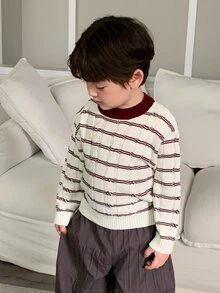 DAZY Baby Boys Round Neck Contrast Color Long Sleeve Autumn/Winter Sweater - Apricot - View 2
