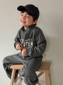 DAZY Baby Boy Slogan Print Zip-Up Jacket And Long Pants Casual Set Fall - Grey - View 5