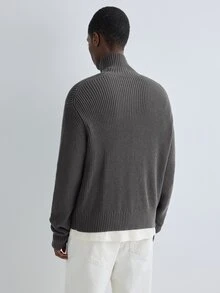 Merionis Men's Solid Color Long Sleeve Zipper Front Casual Knit Cardigan - Dark Grey - View 2