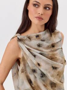 KÆRIA Hus Sleeveless Draped Cowl Neck Top - Whisper Chiffon - Abstract Blur Print - Draped, Going Out Top, Sheer - Multicolor - View 7