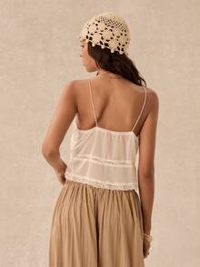 Easelle Vintage Bohemian Lace Patchwork Ruffle Camisole Tank Top For Women - Apricot - View 3