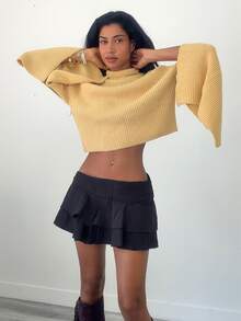 Elenzga Poncho Sweater Leher Tinggi Modis dan Elegan yang Dapat Dipersonalisasi untuk Wanita - Khaki - View 3