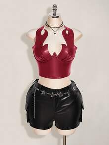 SHEIN ICON 大尺碼女款純色修身百搭休閒上衣 - 紅色 - 查看 3