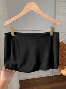 SHEIN EZwear 女款素色休閒百搭裙褲，適合日常穿著 - 黑色 - 查看 4