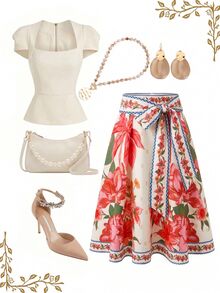 SHEIN Clasi Tropical Print Tie-Up A-Line Skirt, Suitable For Vacation, Comfortable To Wear - Multicolor - View 8