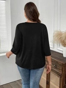EMERY ROSE Chaqueta casual elegante de talla grande color negro con manga 3/4 - Negro - Ver 2