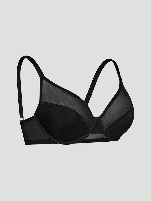 SHAPORA Soutien-gorge à armatures grande taille pour femmes avec patchwork en maille et rembourrage de levage, anti-affaissement, minimisant la poitrine volumineuse, 1 pièce